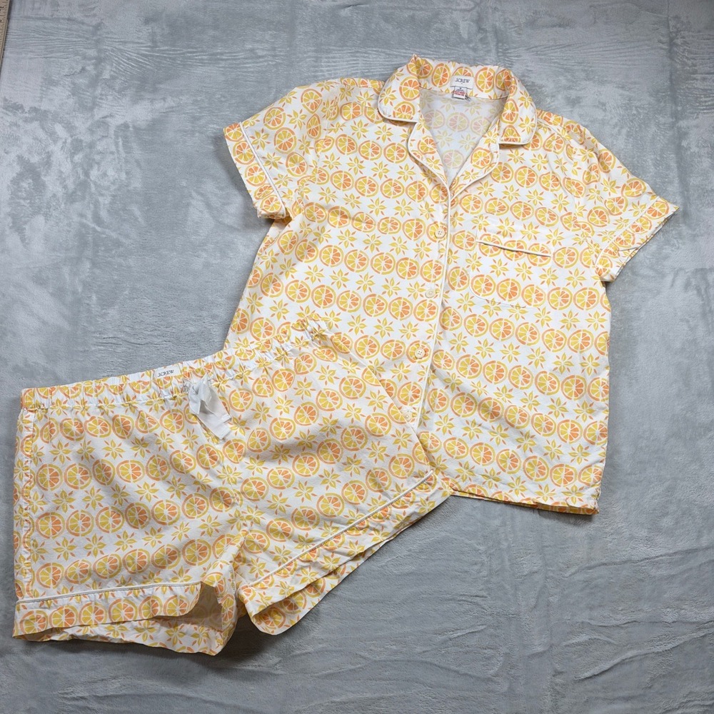 J.Crew Factory Citrus Orange Pajama Set Women 100% Cotton Shorts Top CR077